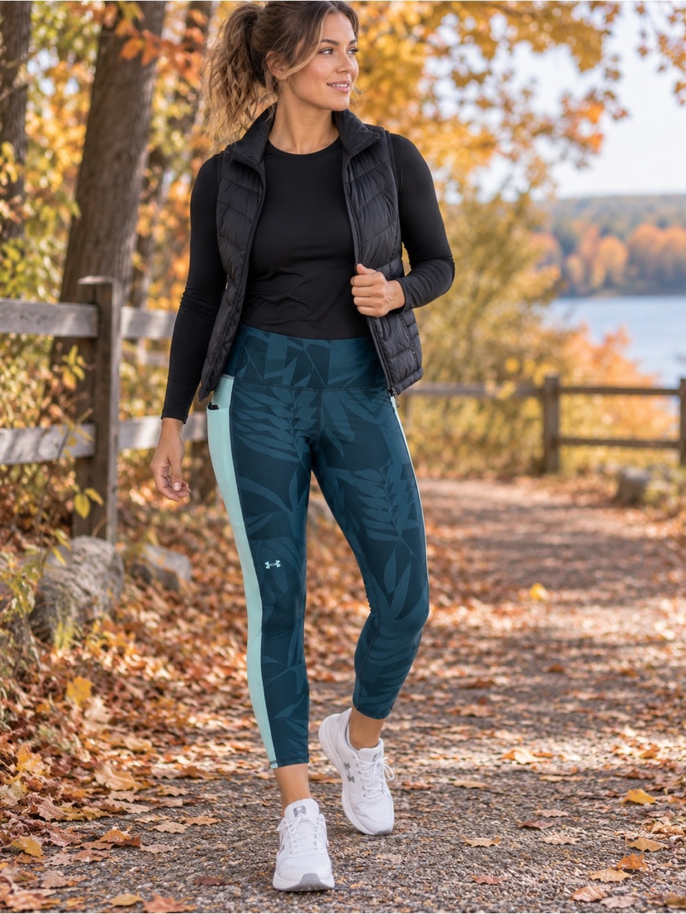 Under Armour HeatGear Ankle Leggings Women’s Large Teal Print Pocket 26”